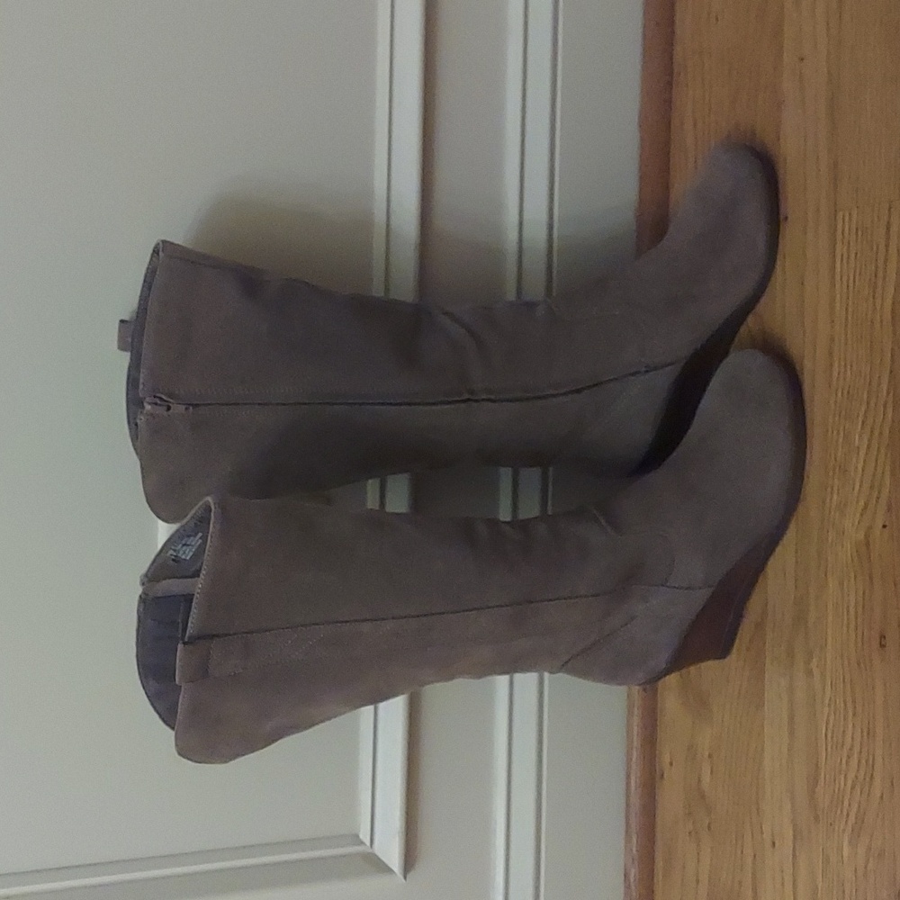 Taupe suede boots, wedge heel, sz 9, never worn